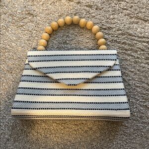 Striped Handbag with Beaded Handle